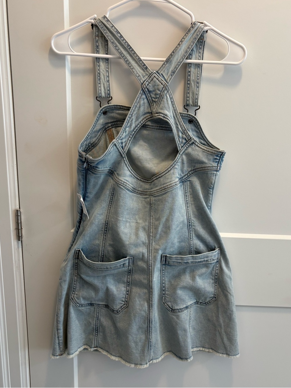American Eagle Outfitters Light Wash Denim Overall Mini Dress - Picture 3 of 7